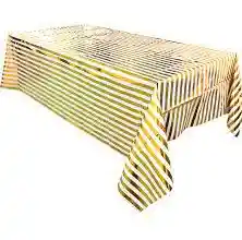 Mantel Fiesta Metalizado 183*137 A Rayas Blanco Dorado