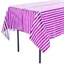 Mantel Fiesta Metalizado 183*137 A Rayas Blanco Fucsia
