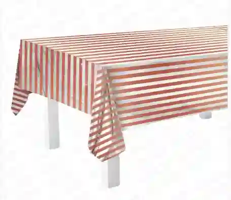 Mantel Fiesta Metalizado 183*137 A Rayas Blanco Rosado