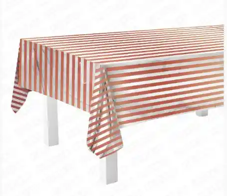 Mantel Fiesta Metalizado 183*137 A Rayas Blanco Rosado