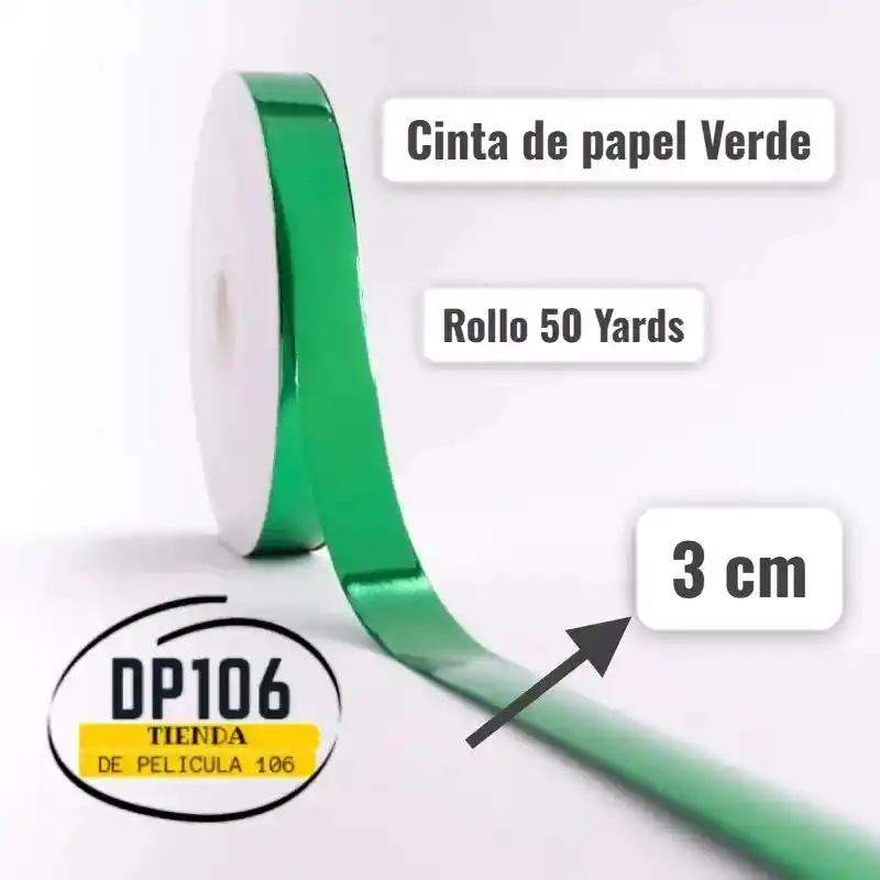 Cinta Verde De Papel 3 Cm Ancho X 50 Yardas