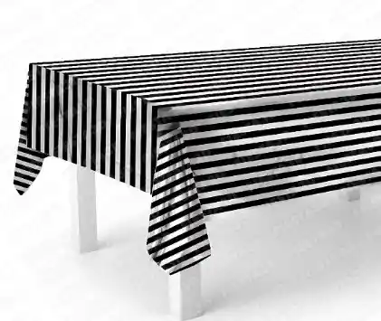 Mantel Fiesta Metalizado 183*137 A Rayas Blanco Negro