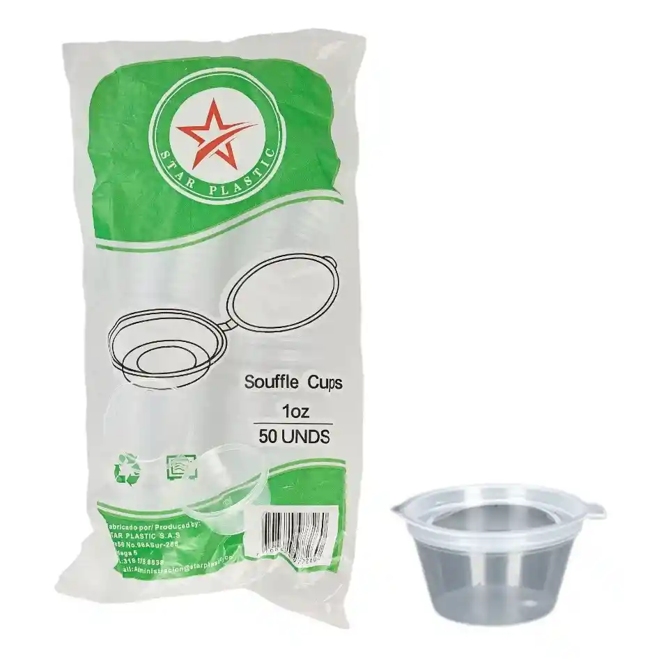 Copa Souffle 1onz Salsero Transparente Star Plastic X 50und	tapa Bisagra