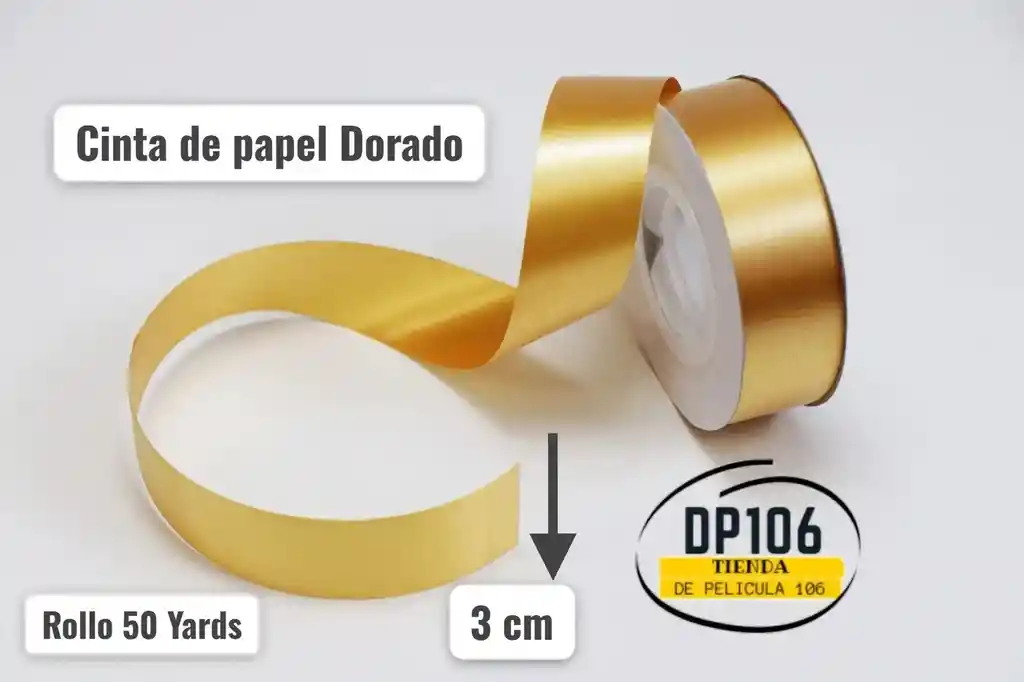Cinta Dorado De Papel 3 Cm Ancho X 50 Yardas