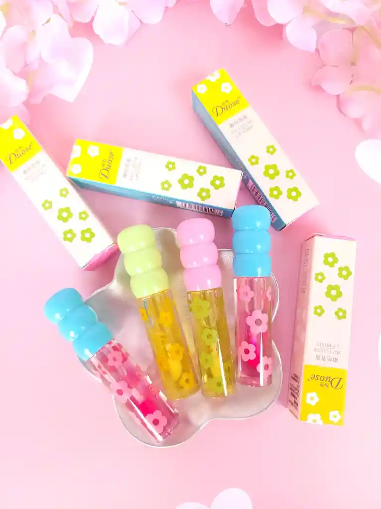 Brillo Sin Color Tipo Lip Oil Flores