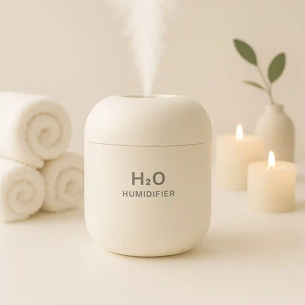 Humidificador H₂o Luz Led En Color Blanco (220ml) + 1 Esencia Hidrosoluble