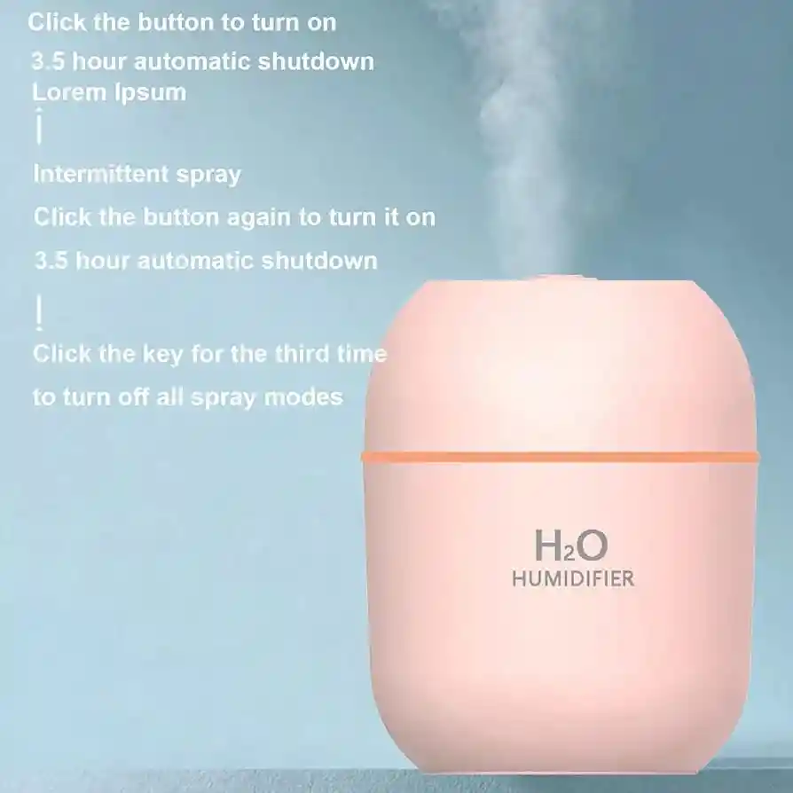 Humidificador H₂o Luz Led En Color Rosado (220ml) + 1 Esencia Hidrosoluble