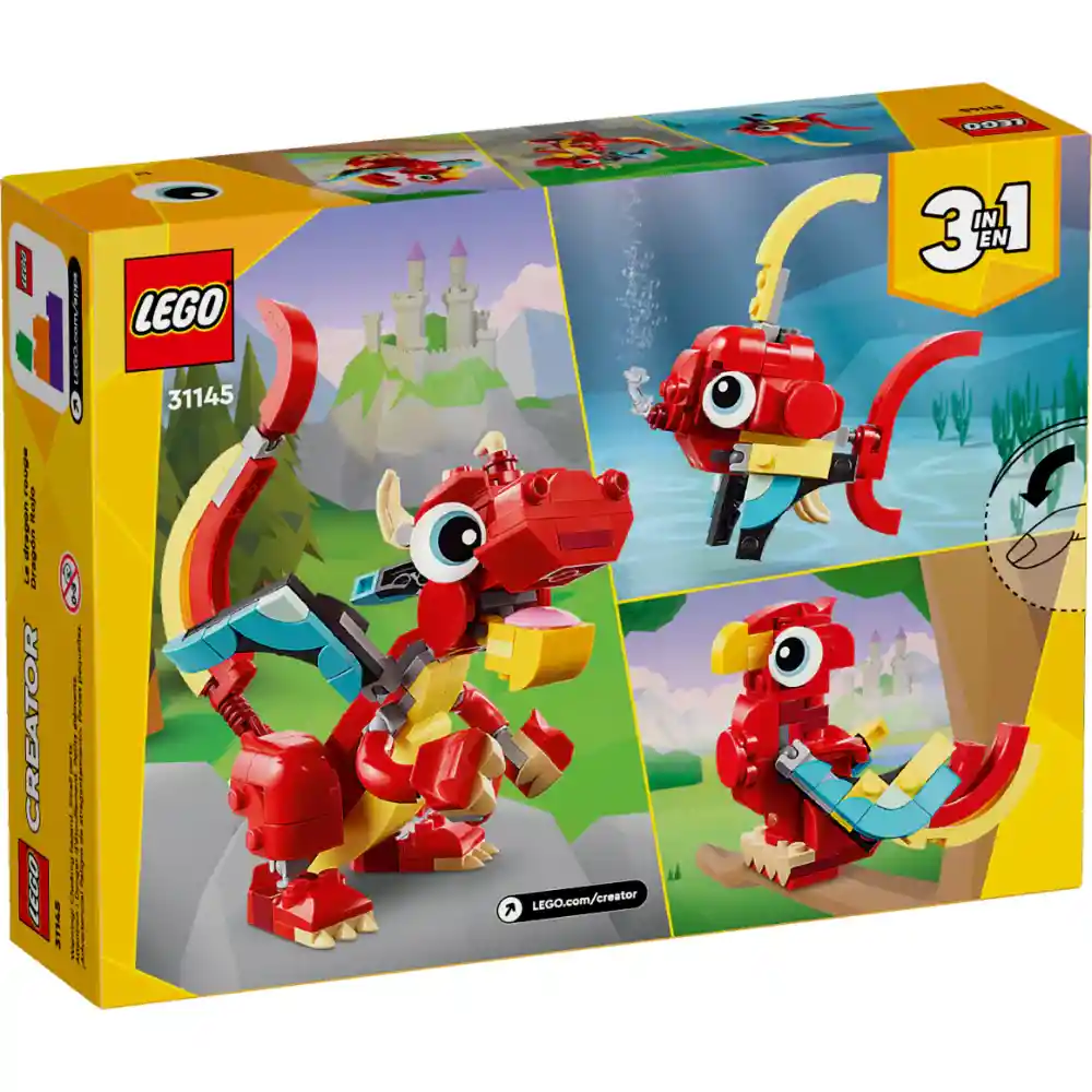 Juego Lego 3 En 1 Dragon Rojo 149 Piezas Para Niños