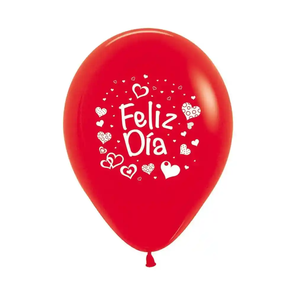 Globos Bombas Latex Redondo Fiesta R-12 X 12 Unidades Feliz Dia 2 Caras Fhasion Rojo Sempertex