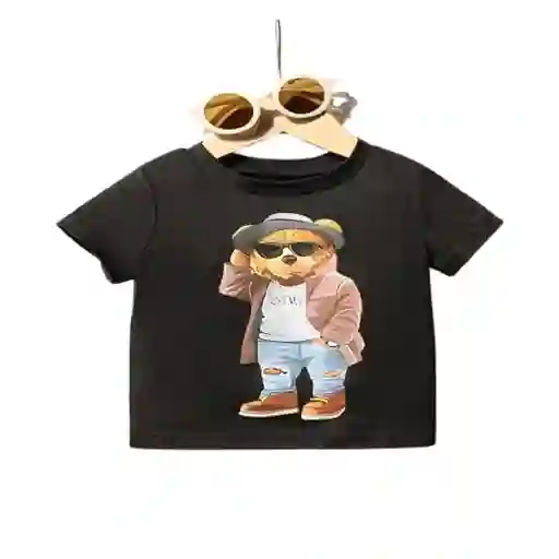 Camiseta Negra Con Oso De Peluche Talla 18-24 Meses