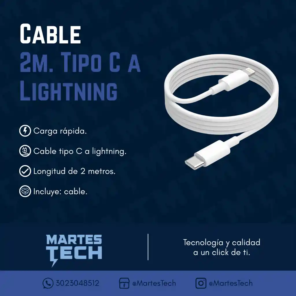 Cable Usb-c A Lightning De 2 Metros Para Iphone