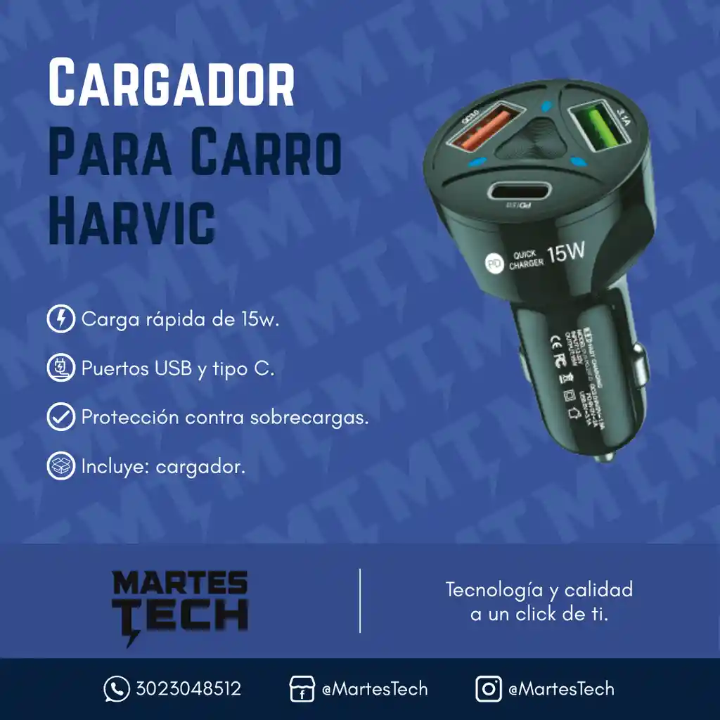 Cargador Para Carro Harvic