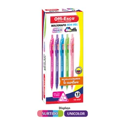 Boligrafo Esfero Punta Fina Retractil Tinta Neon Offiesco