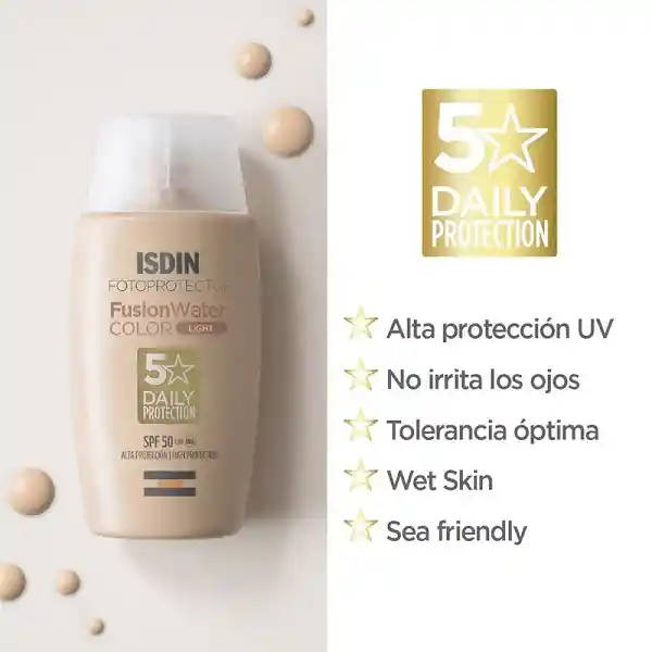Protector Solar Facial Con Color Isdin Fotoprotector Fusion Water Color Light Spf50 *50ml