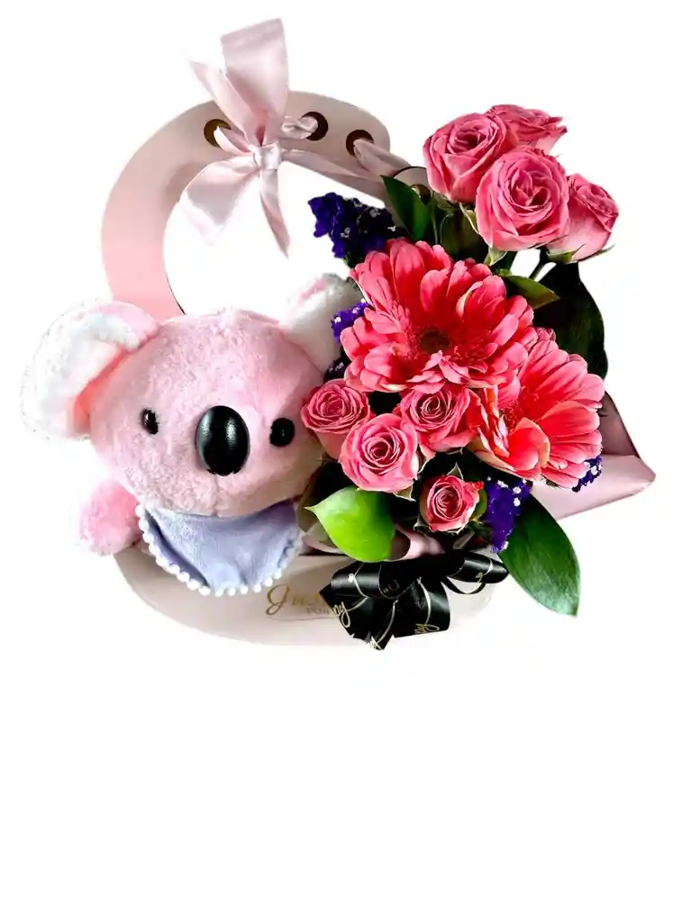Arreglo Flores Baby Shower Niña Nacimiento Y Peluche Koala