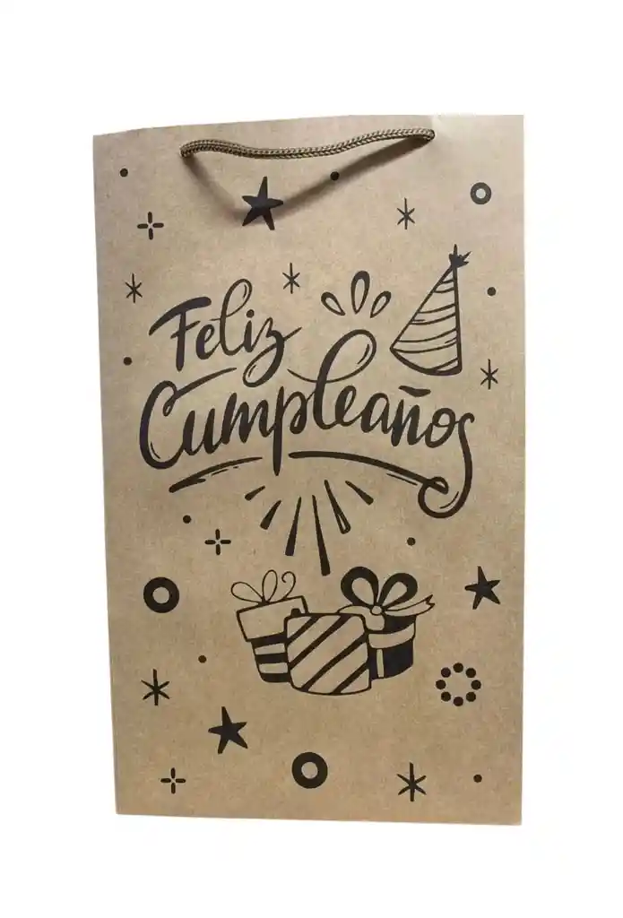 Bolsa De Regalo Kraft 27x16 Feliz Cumpleaños
