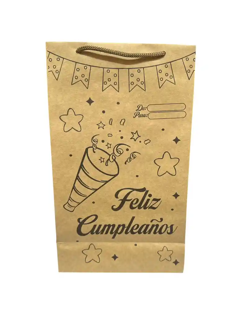 Bolsa De Regalo Kraft 27x16 Feliz Cumpleaños