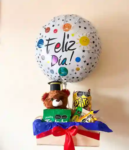 Caja De Madera Para Grado Con Peluche Y Globo