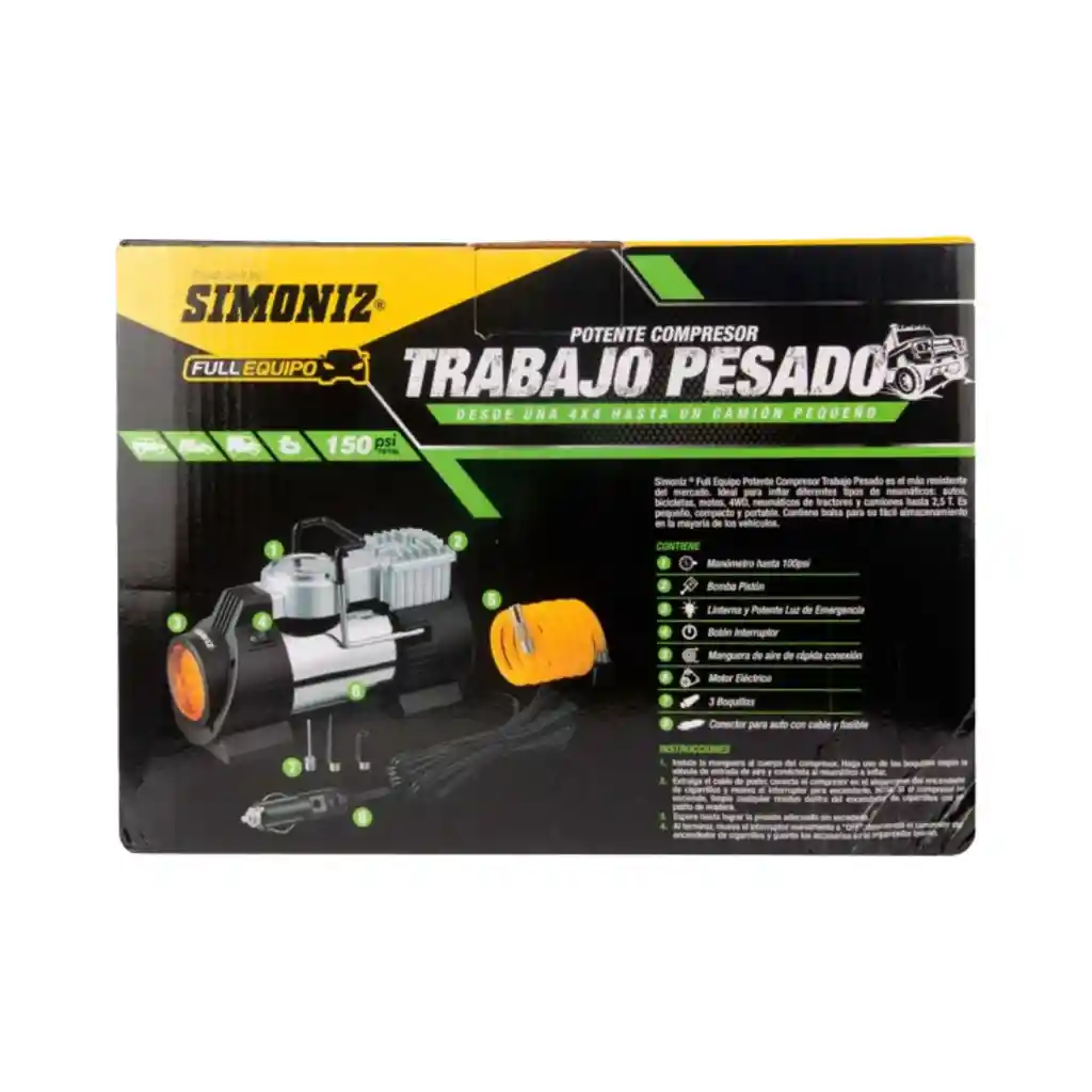 Potente Compresor De Trabajo Pesado Full Equipo Simoniz - 150psi/180w/12vdc