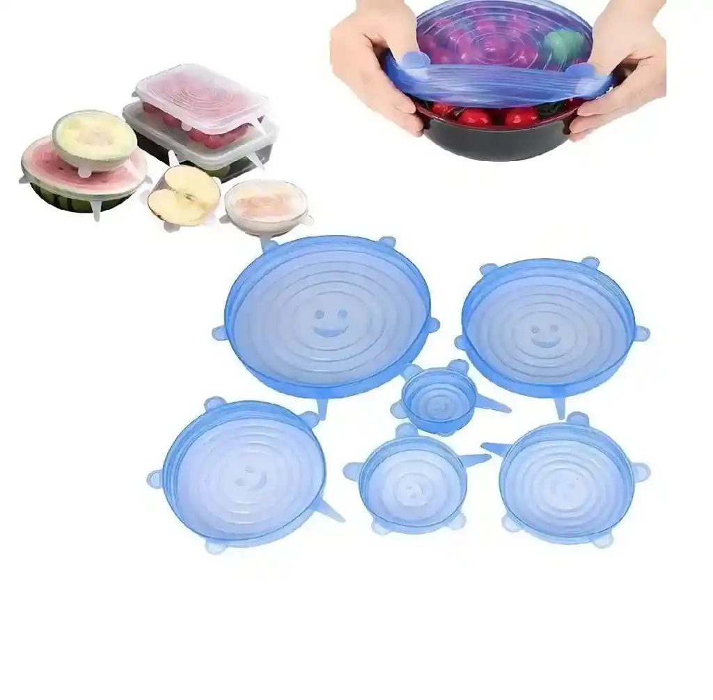 Tapas Elásticas Silicona Set 6 Sellado Alimentos Recipiente