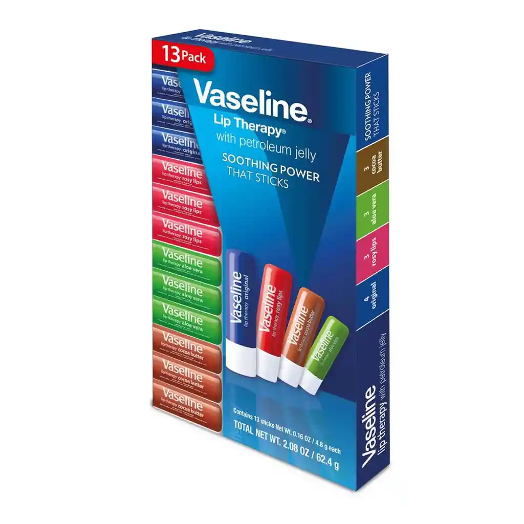 Vaseline Pack X13 Lip Therapy 2.08 Oz (52.4 G) – Hidratación Profunda Para Labios Secos | 2.08 Oz (52.4 G)