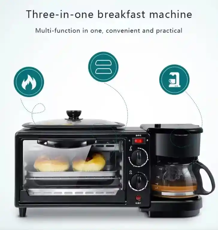 Maquina Para Hacer Desayuno 3 En 1 Horno Cafetera Sarten