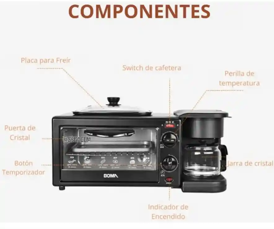 Maquina Para Hacer Desayuno 3 En 1 Horno Cafetera Sarten