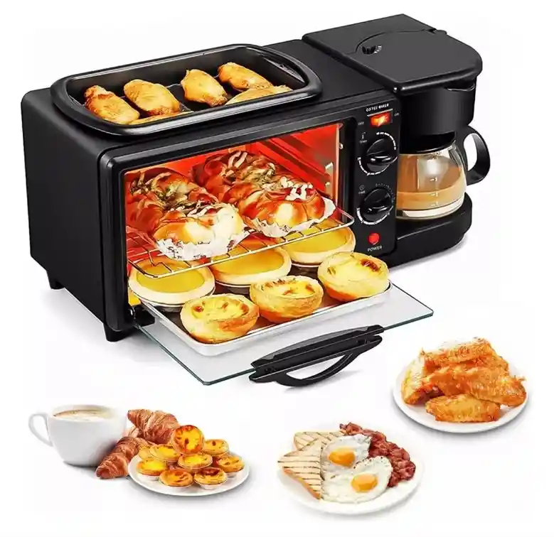 Maquina Para Hacer Desayuno 3 En 1 Horno Cafetera Sarten