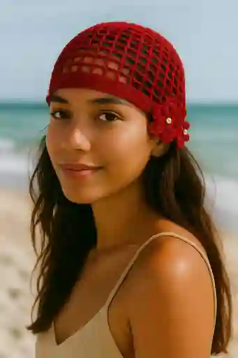 Gorro Tejido Para La Playa Red Sunset