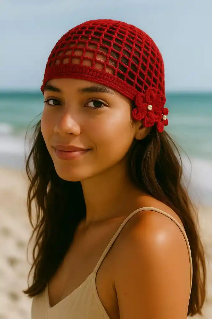 Gorro Tejido Para La Playa Red Sunset