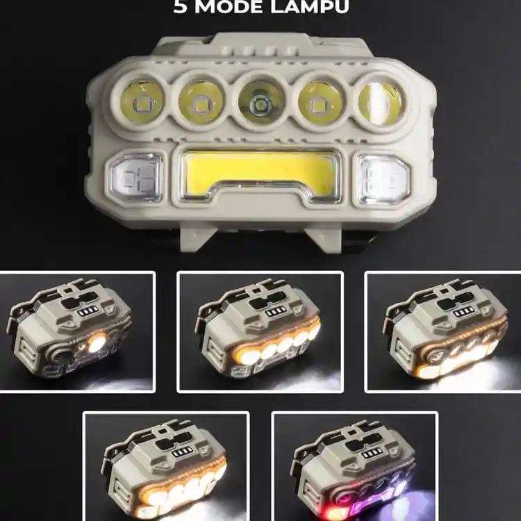 Linterna Frontal Led Hx-817 Pila Recargable, 5 Leds + Cob, Con Cinta Ajustable