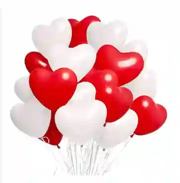 Paquete Por 20 Unidades De Globos Bombas R-12 Color Rojos Y Blancos Con Corazones