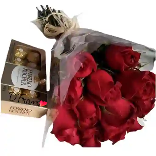 Ramo De Rosas Con Caja De Chocolates Ferrero
