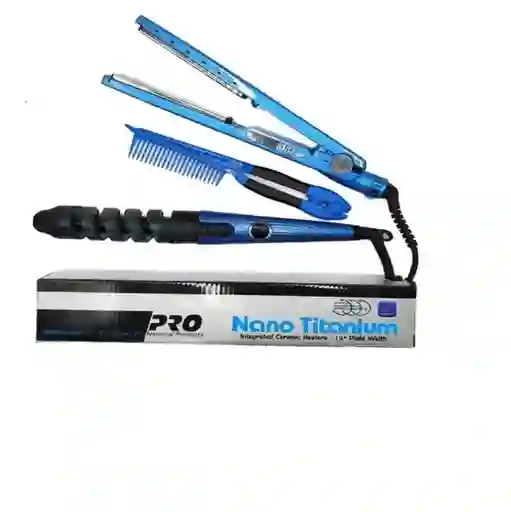 Combo Plancha De Cabello Nano Titanium + Rizador + Peine