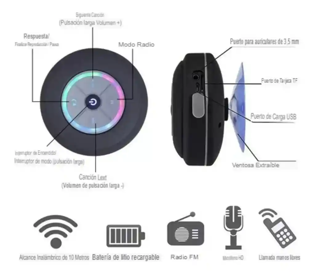 Parlante Inalámbrico Bluetooth Luces Led Rgb Resistente Agua