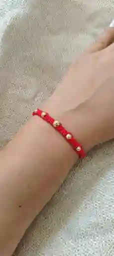 Pulsera Roja Oro 18k 2 Bolas 5mm 2 De 4mm 1 De 5mm Diaman