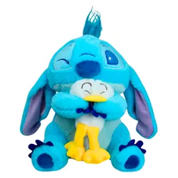 Peluche Stitch Abrazando Pato 36cm Peludo Suave Muñeco