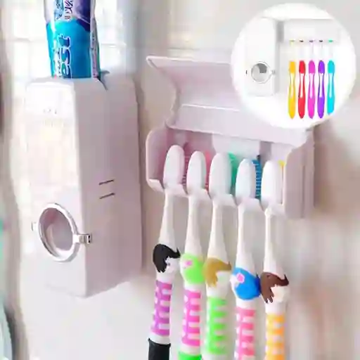 Porta Cepillos Por 4 Y Dispensador De Crea Color Blanco