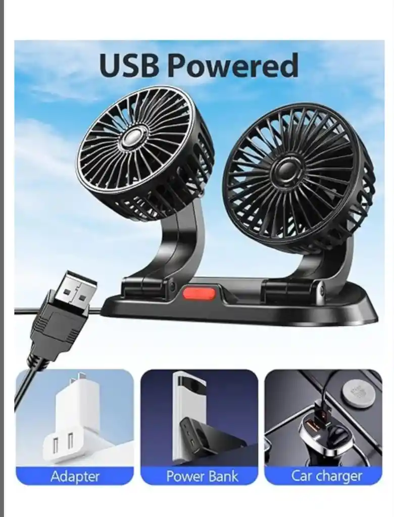 Ventilador Doble Para Carro Y Oficina Graduable Conexión Usb O Para Encendedor!