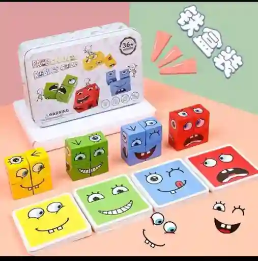Juego Cubo Rubik Caritas Puzzle Face Cambio De Emociones Juguete Didáctico Niños Niñas