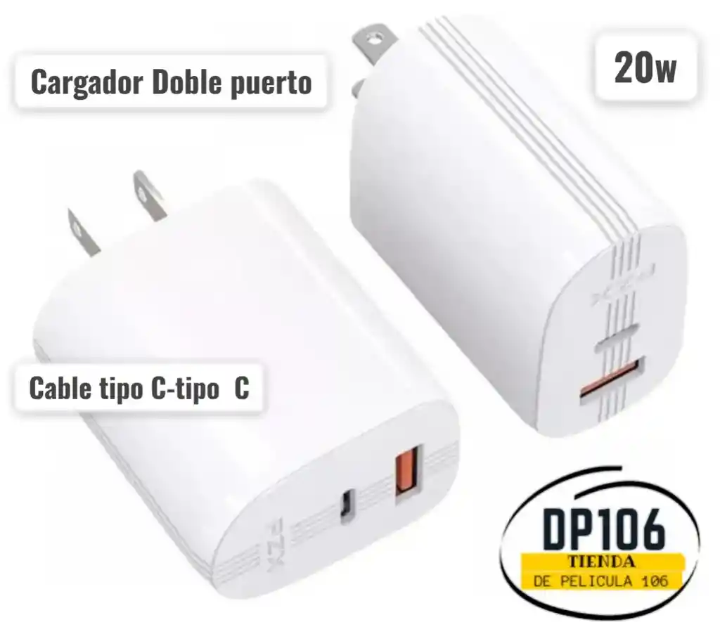 Cargador Carga Rapida Doble Puerto 20 W Tipo C