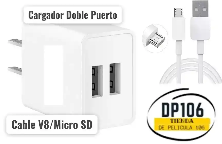 Cargador Doble Usb Con Cable V8