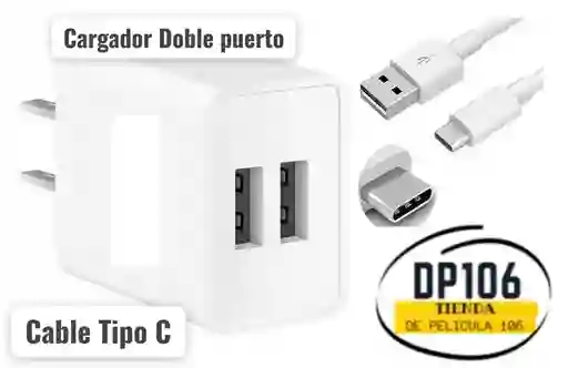 Cargador Tipo C. Doble Entrada Usb .carga Rapida