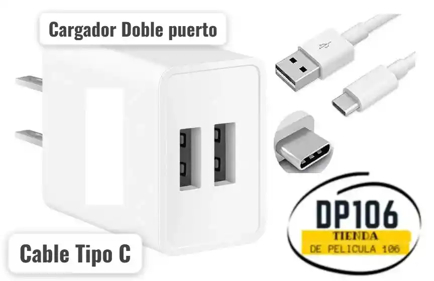 Cargador Tipo C. Doble Entrada Usb .carga Rapida