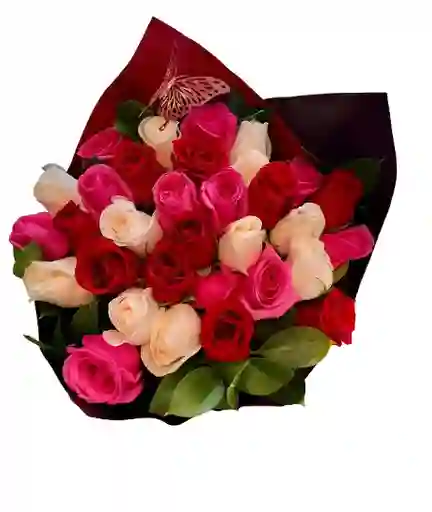 🦋 Ramo Premium De Rosas Tricolor Con Mariposa
