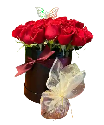 🦋 Caja Premium De Rosas Rojas Con Mariposa