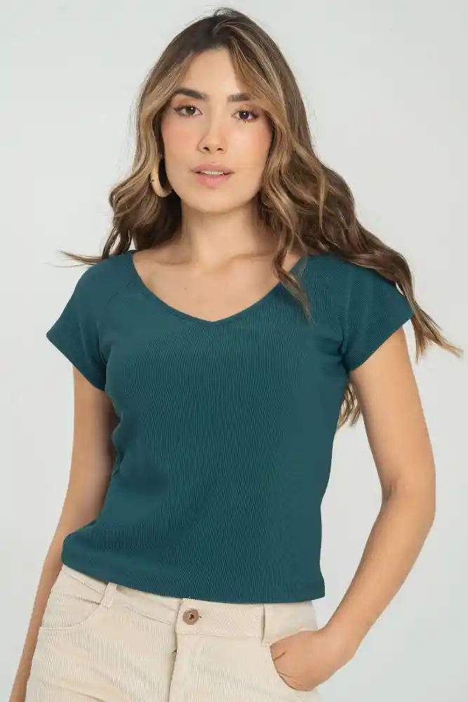Top Rib Emilia Color Verde Oscuro Talla Xs