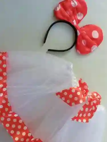 Disfraz Minnie Niña Mouse Combo Falda Diadema Tutu