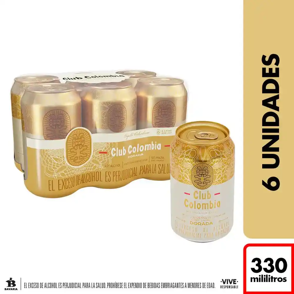Club Colombia Cerveza Dorada En Lata 330 Ml X 6unds