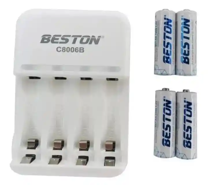 Cargador Beston + 4 Pilas Aa Recargables 1500mah